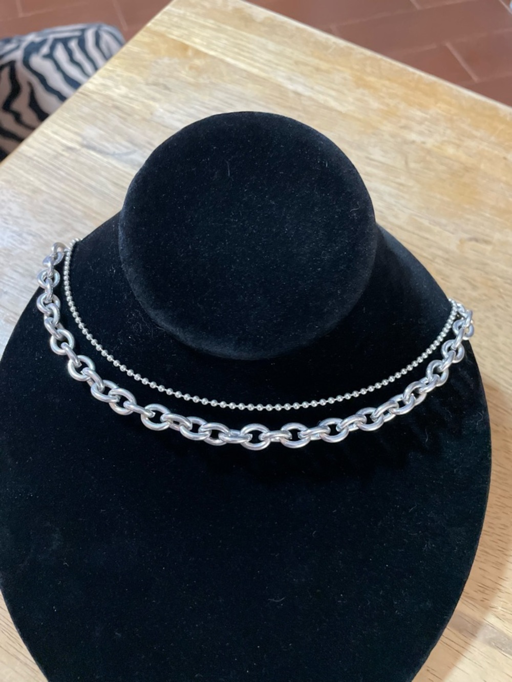 Heart tag toggle necklace silver tone 16 inch oval cable links ball bead chains - Picture 9 of 9
